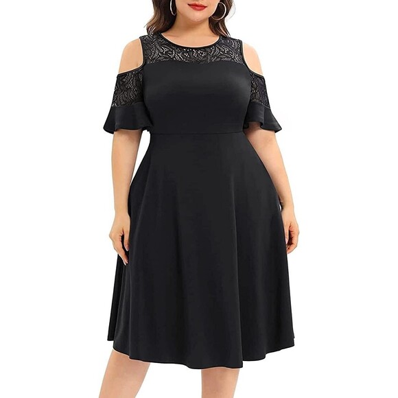 NWT Pinup Fashions Cold Shoulder Lace Neckline Dress  Plus Size 16W  Black - Picture 1 of 3